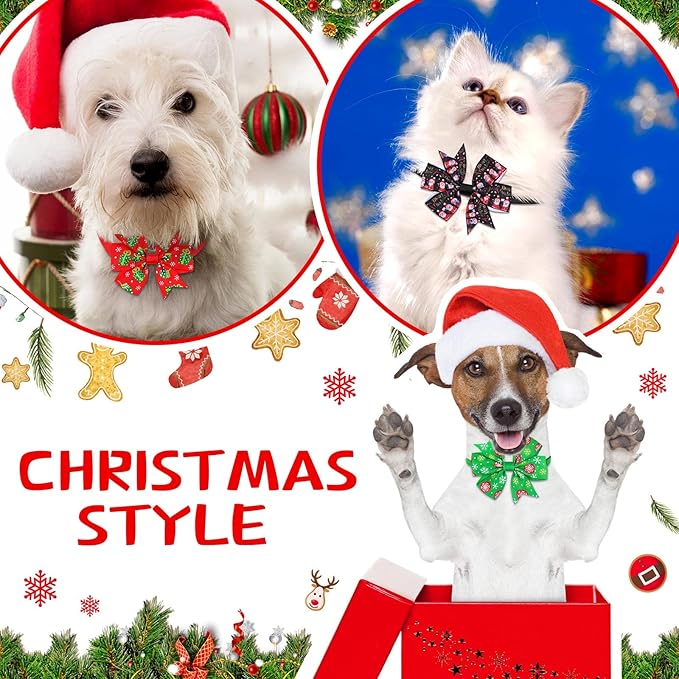 Maitys 40 Pcs Christmas Dog Bow Valentine‘s Day St Patrick's Ties for Dogs Cat Basic Bowties Collars Puppy Kitten Neck Accessories Festival Holiday Party Grooming (Classic)