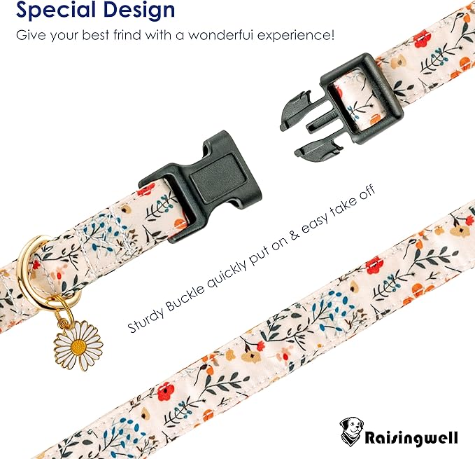 Cute Dog Collar Beige Flower Pattern for Boys and Girls Holiday Dog Collars Summer Fall Gift Adjustable for Small to Medium Breed Dogs (S)