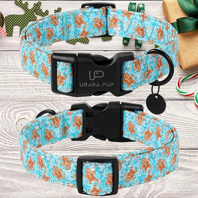 Christmas Dog Collar,Adjustable Gingerbread Pet Collar,Chriatmas Puppy Collar for Small Medium Large Dogs,L