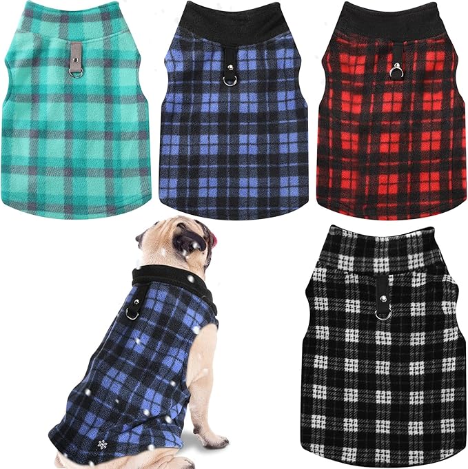 Weewooday 4 Pieces Winter Fabric Dog Sweaters with Leash Ring Soft Fleece Vest Pullover Pet Jacket Warm Dog Clothes Coats for Pet Puppy Cats Chihuahua(XXXL(Neck:17.7-18.9” Chest:25.6-26.8”))
