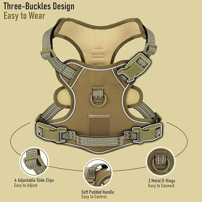 Adjustable No-Pull Reflective Soft Inescapable Dog Vest Harness for Big Dog Breeds, Siberian Husky Labrador Golden Retriever, Breathable Oxford Material, Front Leash Clip Control, L