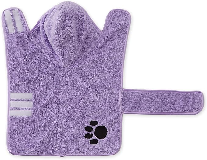 Bone Dry Pet Robe Collection, Embroidered Absorbent Microfiber Bath Robe with Adjustable Closure, for Dogs & Cats, Small, Lavender