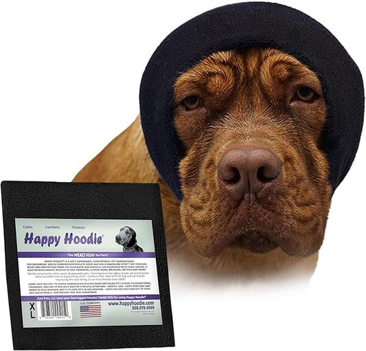 Happy Hoodie The Original Dog & Cat Calming Band, Anxiety Relief/Noise Protection-Grooming-Thunder-Fireworks (X-Large, Black)