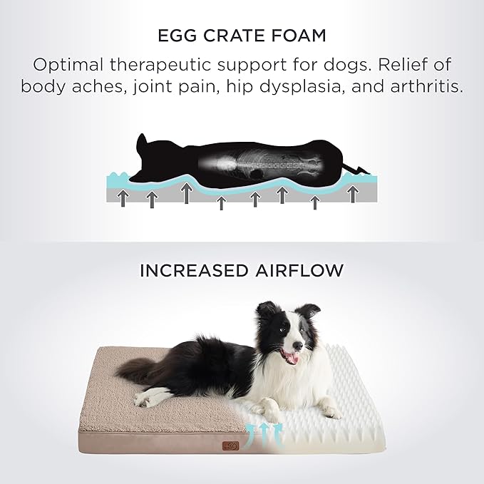 Bedsure Large Dog Bed for Crate - Orthopedic Waterproof Pet Beds with Removable Washable Cover, Egg Crate Foam Crate Mat, Suitable for Pet Up to 50 lbs
