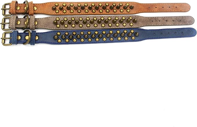 Spiked Dog Collar Soft Pu Leather Mushrooms Rivet Spike Studded Puppy Adjustable Pet Collars for Small Breeds (L, Brown1)