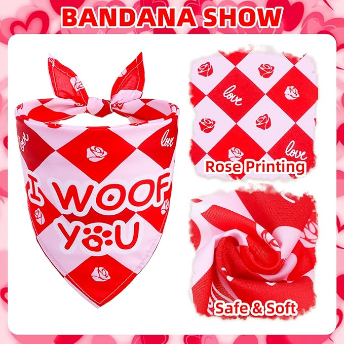 PUPTECK Valentine Dog Bandana Scarf with Cute Doggy Love Hat, Wedding Photo Prop Costume Decorations Supplies for Small Medium Large Dogs Boy Girl Outfit Engagement Gifts, Red