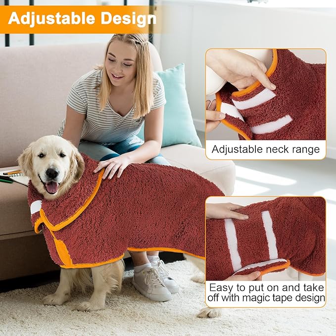 Dog Bathrobe Super Absorbent Dog Towels for Drying Dogs Large Quick Drying Puppy Robes for After Bath Soft Puppy Towel Adjustable Dry Coat to Keep Warm(S-XXL)