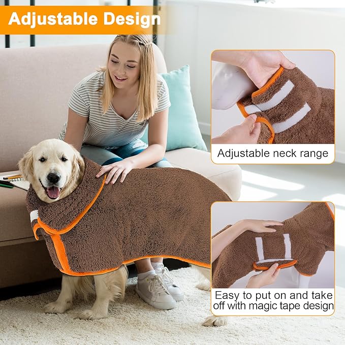 Dog Bathrobe Super Absorbent Dog Towels for Drying Dogs Large Quick Drying Dog Robes for After Bath Soft Dog Drying Towel Adjustable Dog Drying Coat to Keep Dog Warm(S-XXL)