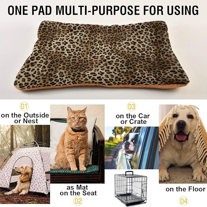 Vintage Leopard Print Dog & Cat Bed, Comfortable Pet Bed, Ultra Soft Calming for Small to Large Dogs, 36" x 24