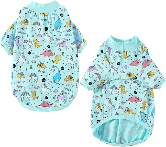 Dog T-Shirts - Dinosaur Unicorn Pattern, Rainbow, Unisex, Breathable Stretchy Cotton, Pajamas (X-XL)
