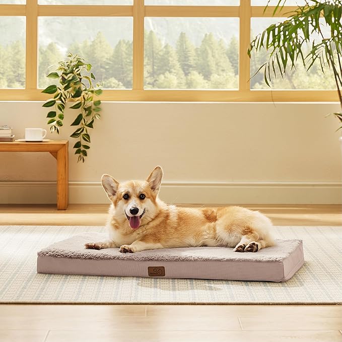 Bedsure Large Dog Bed for Crate - Orthopedic Waterproof Pet Beds with Removable Washable Cover, Egg Crate Foam Crate Mat, Suitable for Pet Up to 50 lbs