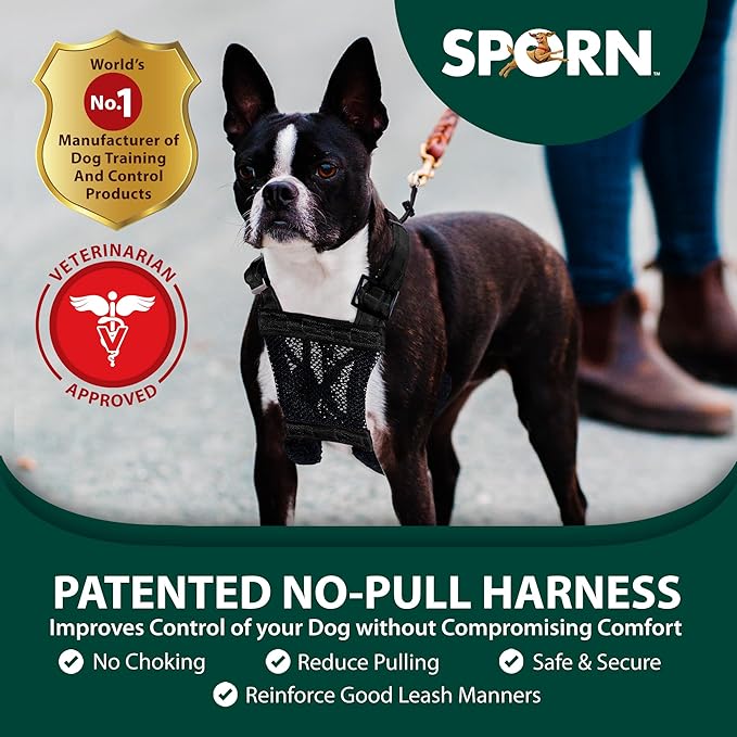 Sporn No Pull Dog Harness for Small-Sized Dogs - Black Mesh, Heavy Duty Nylon, Breathable, Lightweight, Adjustable, Padded, Soft & Easy, Anti-Pull Body Halter, Small Dog Harness for Puppies