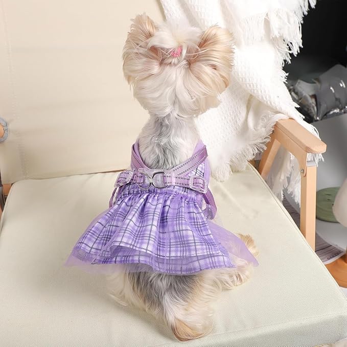 Harness Dress for Small Dogs,Chihuahua Yorkie Teacup Dresses Girl, Summer Cute Pet Puppy Dog Clothes Female (Purple Harness+Rope, XX-Small)