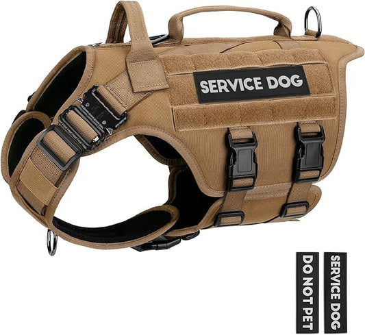 Tactical Dog Harness - PETNANNY Dog Harness Service Dog Vest for Large Breed Dog, Hook and Loop Panel for Service Dog Patch, Work Dog MOLLE Vest with Handle for Walking Hiking Training(Khaki,M)