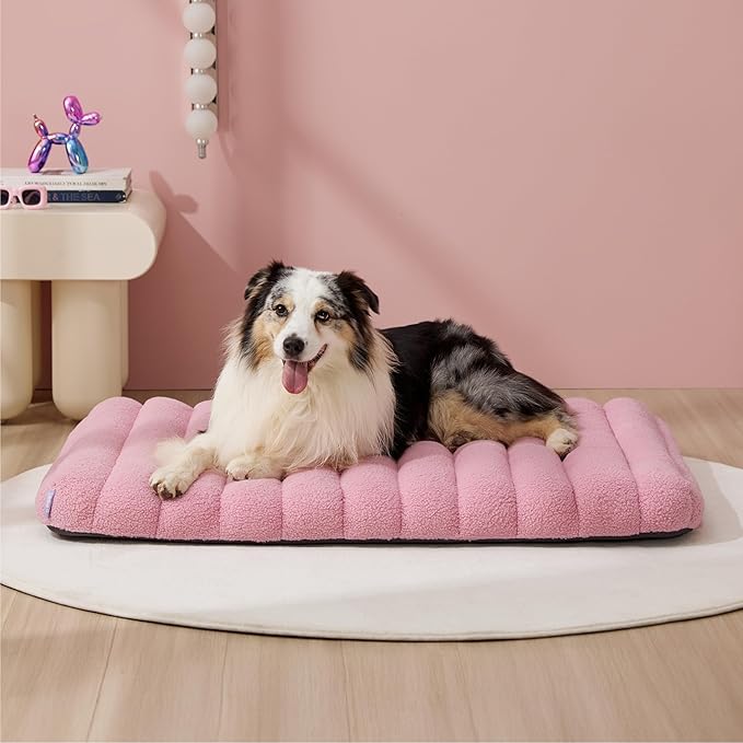 Lesure Cute Orthopedic Dog Bed Large Sized Dog, Waterproof Chic Flat Pet Beds with Removable Washable Cover, Fuzzy Thick Egg Crate Foam Pet Mat for Indoor Use (36" x 27", Pink)