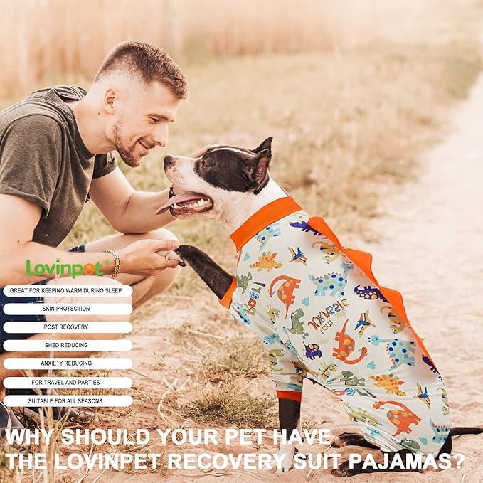 LovinPet Dog Pajamas Large Sized Dog, Anti Licking, Recovery Suit, Lightweight Jurassic Knit, UV for Large Dogs/XXL