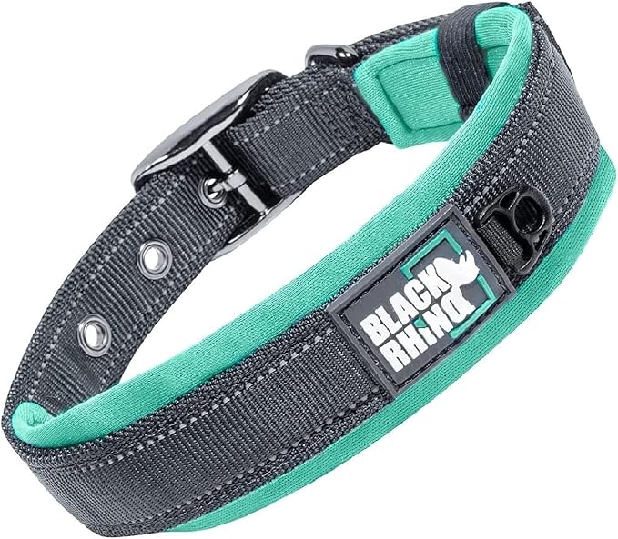 Black Rhino Dog Collar for Large Dogs - Adjustable Reflective Heavy Duty Collar with Ultra-Soft Neoprene Padding - Weatherproof, Durable, and Comfortable - Ideal for Active Dogs - Aqua and Gray
