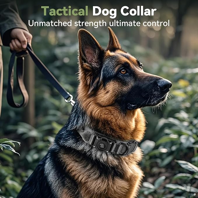 2025 Upgrade Waterproof AirTag Dog Collar, Military Tactical Dog Collar with AirTag Holder, Comfortable Control Handle and Metal Buckle, GPS Dog Collar Holder for Medium to Large Dogs (Black, M)