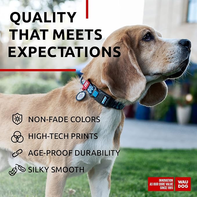 WAUDOG Nylon Dog Collar - Adjustable Dog Collar for Large Dogs, Small & Medium Dogs - Breakaway Puppy Collars for Large Breed Dogs - Boy & Girl Dog Collars with Durable Plastic Buckle and QR Dog Tag