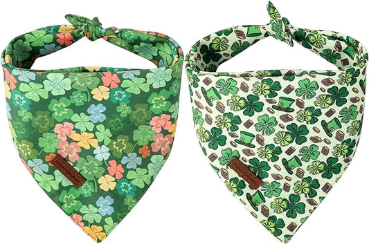Unique Style Paws Dog St. Pat Bandanas 2Pcs Washable Cotton Triangle Colorful Clover Magic Hat Dog Scarfs for Small Medium Large Dogs and Cats