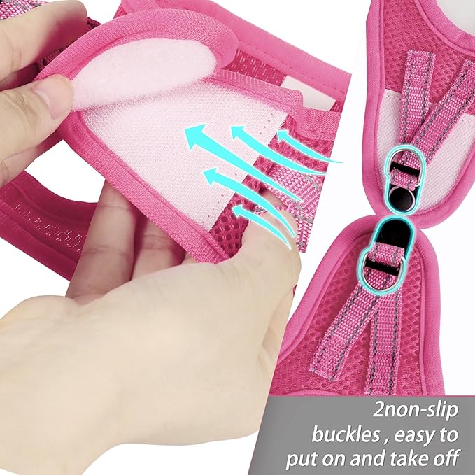 Dog Harness for Small Dogs Harness and Leash Set, Honeycomb Grid, Reflective Lightweight Harness & Anti-Twist Pet Lead (Multi Color, Size: XS-S-M) (XS, Rose red)