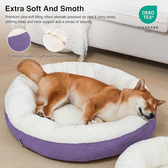 Love's cabin Round Donut Cat and Dog Cushion Bed, 30in Pet Bed for Medium or Large Dogs, Anti-Slip & Water-Resistant Bottom, Soft Durable Fabric Pet beds, Washable Calming Cat Bed Lavender