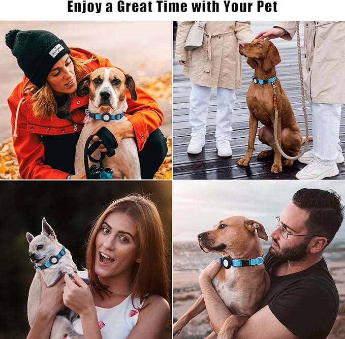 Compatible with Airtag Dog Collar, Adjustable Air Tag Dog Collar with Durable Quick Snap Buckle, Imitation Nylon Dog Collar with Waterproof Apple Airtag Holder for Small Dogs (S(6"-16"), Blue)
