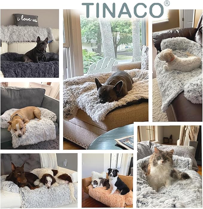 Tinaco Luxurious Calming Dogs/Cats Bed Mats, Washable Removable Couch Cover, Plush Long Fur Mat for Pets, Waterproof Lining, Perfect for Small, Medium and Large Dogs and Cats (Navy Blue, M)