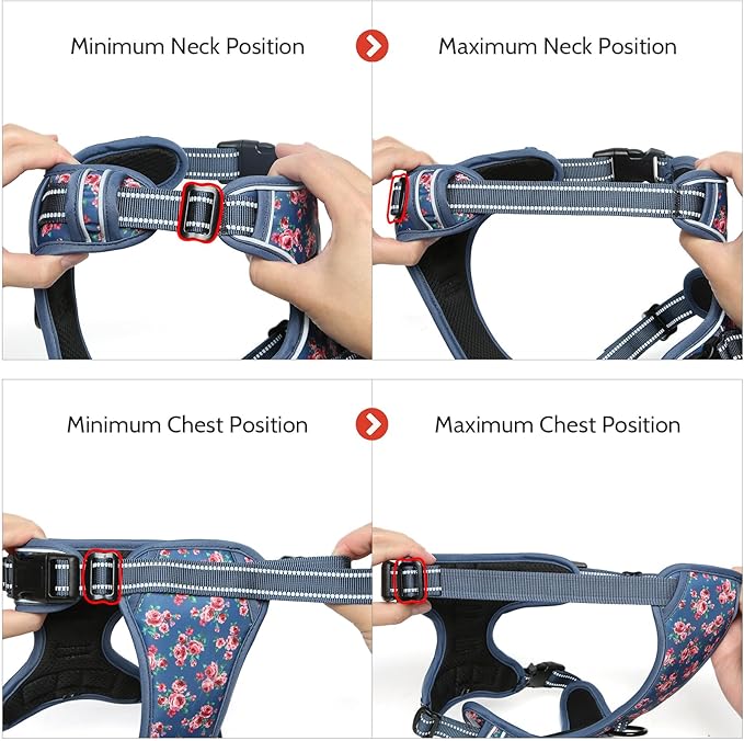 Timos Dog Harness for Medium Dogs, No Pull Service Vest with Reflective Strips and Control Handle,No Choke Dog Harness with 2 Metal Rings for Easy Walking,Outdoor Training,Flower Blue, M