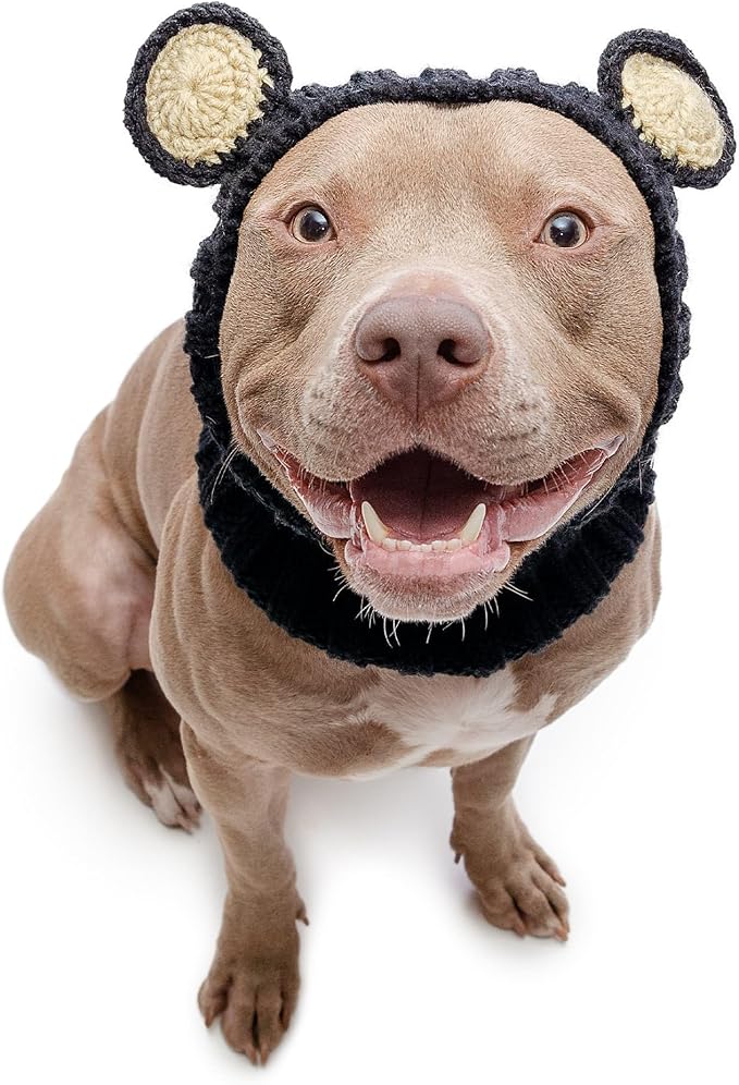 Zoo Snoods Black Bear Costume - Warm Knit Dog Snood Wrap for Pets, Neck Ear Cover Protection, Halloween Winter (Large)
