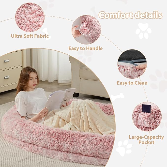 WNPETHOME Human Dog Bed for Adult,71"x 46"Foam Human Sized Dog Beds for People,Fluffy Gaint Dogs Bed for People with Washable Cover & Non-Slip Bottom