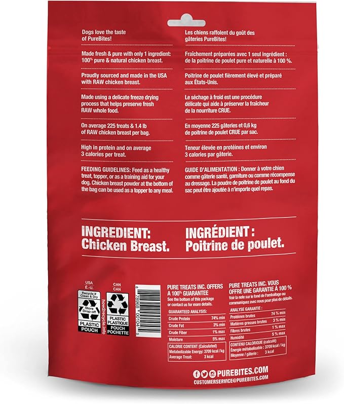 PureBites Chicken Freeze Dried Dog Treats, 1 Ingredient, Made in USA, 6.2oz