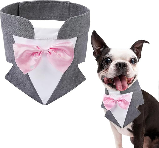 AOFITEE Formal Dog Tuxedo, Medium Dog Wedding Bandana Collar with Bow Tie, Adjustable Dog Birthday Costume Valentines Outfits, Bowtie for Medium Dogs Party Tux Wedding Outfit, Grey M
