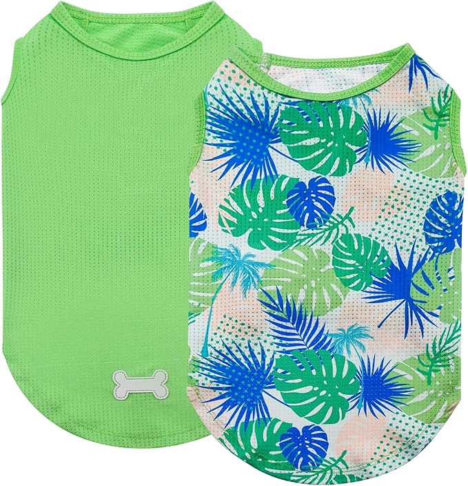 KYEESE 2 Pack Dog Shirts Hawaii Lightweight Breathable Pet T Shirt for Small Dogs Quick Dry Sleeveless Puppy Shirt with Reflective Bone Patterned Clothes, Great for Summer with UV Protection, Small