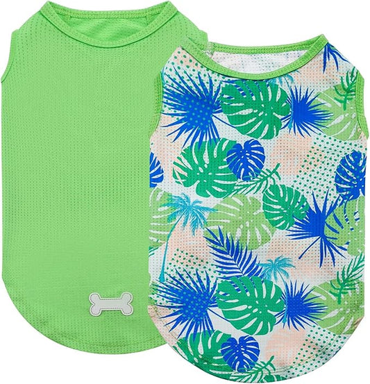 KYEESE 2 Pack Dog Shirts Hawaii Lightweight Breathable Pet T Shirt for Small Dogs Quick Dry Sleeveless Puppy Shirt with Reflective Bone Patterned Clothes, Great for Summer with UV Protection, Small