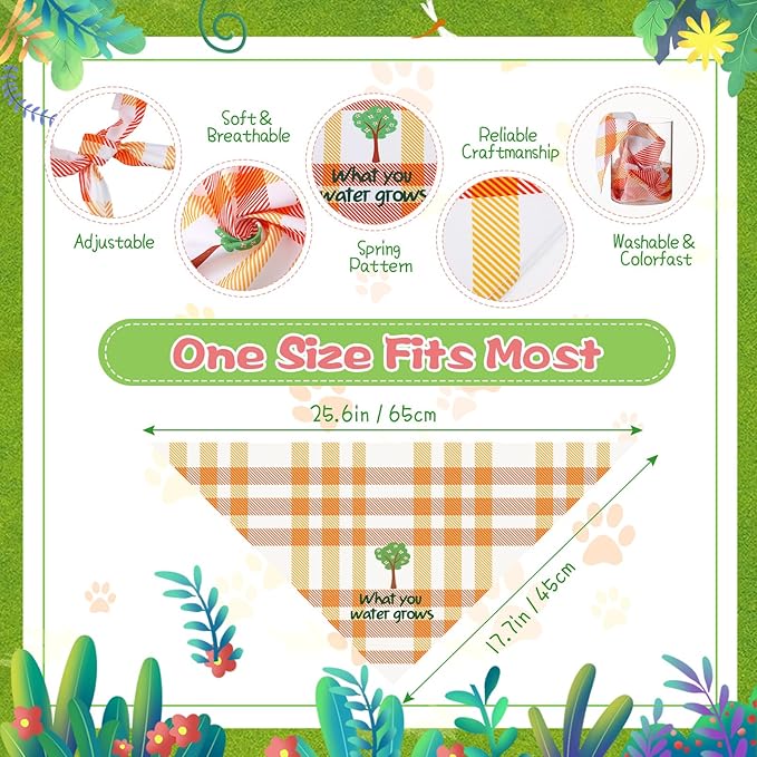 Sweetude 100 Pcs Spring Plaid Dog Bandanas Bulk with Sayings Spring PET Scarf Bibs Adjustable Washable Kerchief Seasonal PET Costume Accessories Grooming Supplies for Small to Large Cats Dogs