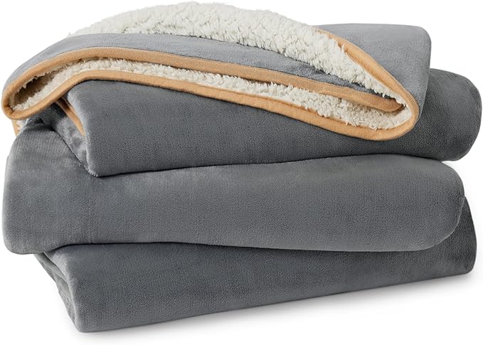 Bedsure Waterproof Blanket for Bed - Sherpa Fleece Waterproof Dog Blankets for Large Dogs, Pet Blankets for Bed/Couch/Dog Crate, Soft Plush Reversible Furniture Protector, Twin-XL, 66"x90", Grey