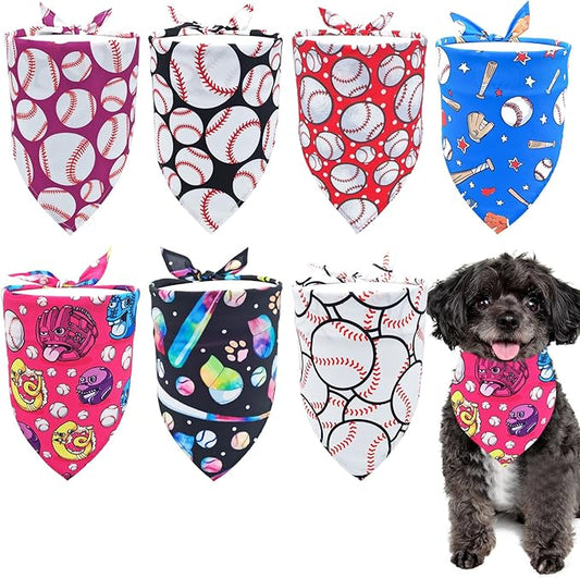 7 PCS Baseball Dog Bandanas for Small Dogs Kittens 18 Inch Polyester Dog Bandana for Puppy Doggy XS Scarves Game Day Grooming S