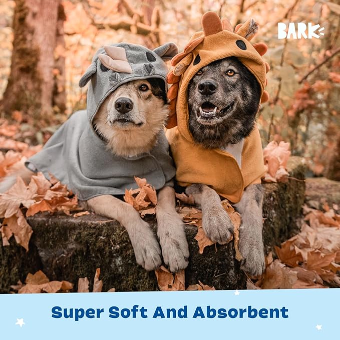 Barkbox Dog Bathrobe Bundle, Fast Drying with Hook and Loop Closure & Wrap Tie Snuggle, Cute Dogs Clothes, Easy to Clean, Machine Washable, Dog Coats and Tumble Dry Low - Lion/Rhino, Large