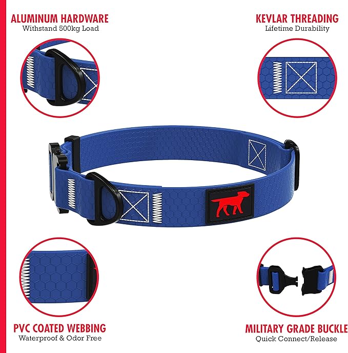 Tuff Pupper Waterproof Action Collar for Dogs | Heavy Duty Water Proof Dog Collar | Tear Proof & Odor Free | Rust-Proof Metal Hardware | Tactical Quick Release Buckle | for Adventurous, Active Dogs