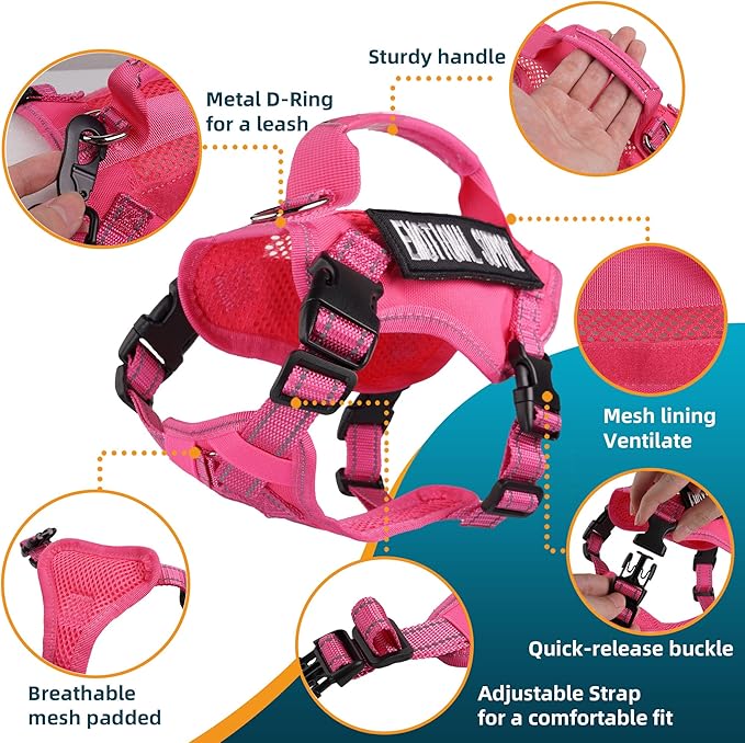 Tactical Cat Harness and Leash Pink for Walking Esacpe Proof, Adjustable Soft Mesh Large Cat Vest with Handle Easy to Control,Molle Patches XL