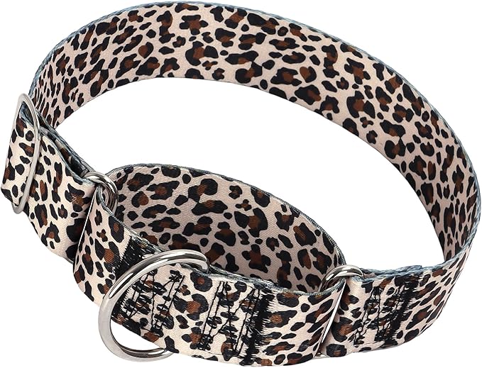 1.5 Inches Martingale Collar for XL Dogs,Wide Adjustable Heavy Duty Training Collars with Leopard Pattern,No Slip Dog Collar Perfect for Training,Walking, Hunting(Leopard XL)