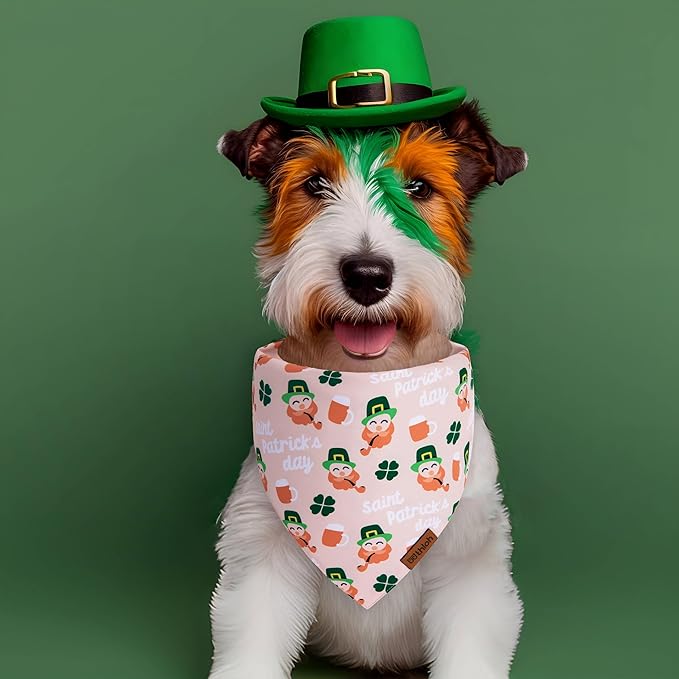 St. Patrick's Day Dog Bandana - 2 Pack Triangle Shamrock Dog Bandanas for Boys & Girls, Reversible Leprechaun Pet Scarf, Irish Holiday Bandana for Large & Extra Large Dogs (X-Large)