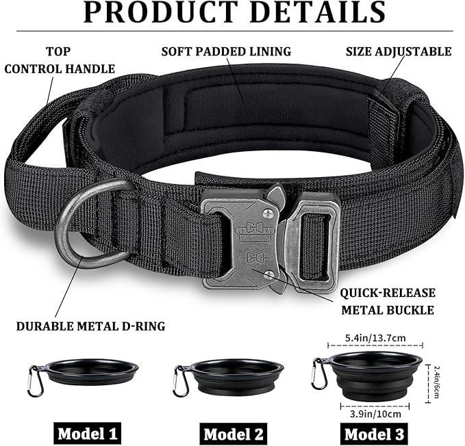 COOYOO Tactical Dog Collar Set, Adjustable Military Nylon Collar with Control Handle and Heavy Metal Buckle for Medium and Large Dogs