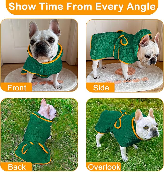 Bienbee Soft Dog Bathrobe,Super Absorbent & Quick-Drying Dog Robe with Hood, Cozy Drying Coat for After Bath, Green M