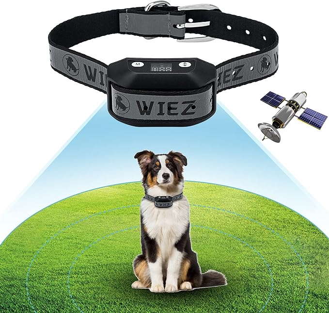 WIEZ GPS Wireless Dog Fence,Electric Dog Fence Collar, Range 65-3281ft, Adjustable Warning Strength, Rechargeable, Pet Containment System for Outdoor, Suitable for Most of Dogs