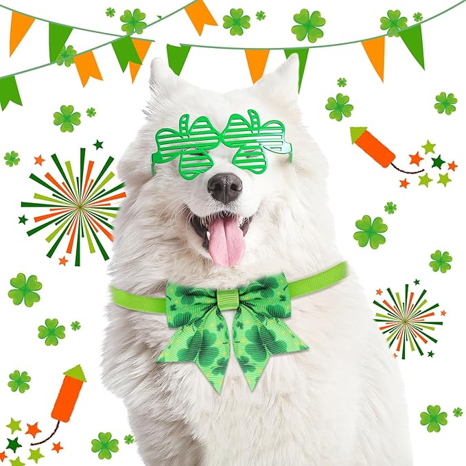 Maitys 40 Pcs St. Patrick's Day Cat & Dog Bow Ties - Adjustable Clover Pattern Neckties for Festival & Party Grooming Accessories