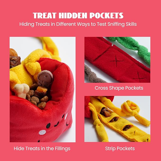 Nocciola Squeaky Hide and Seek Dog Snuffle Food Toys, Interactive Plush Stuffed Pet Supplies for Puppy Small Medium Breeds, Cute Burrow Cognitive Digging Treat Hiding Enrichment Puzzle Toy, 3 Packs