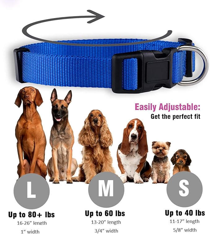 Native Pup Basic Nylon Dog Collar, Adjustable for Small, Medium, Large pet and Puppies Accessories, Cute Colors for Male, Female, boy, Girl, Puppy (Large, Dark Blue)