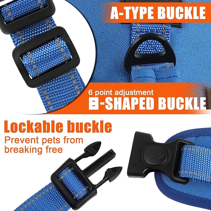 Escape Proof Dog Harness for Large Medium Sized Dogs Six Point Adjustable, Service Dog Vest Harness and Leash Set, No Pull Dogs Harnesses with Handle, XL Dog Harnesses for Walking(Blue, XL)